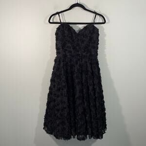 Vtg ABS Black Sweetheart Neckline 3D Texture Rose Cocktail Dress Size 8